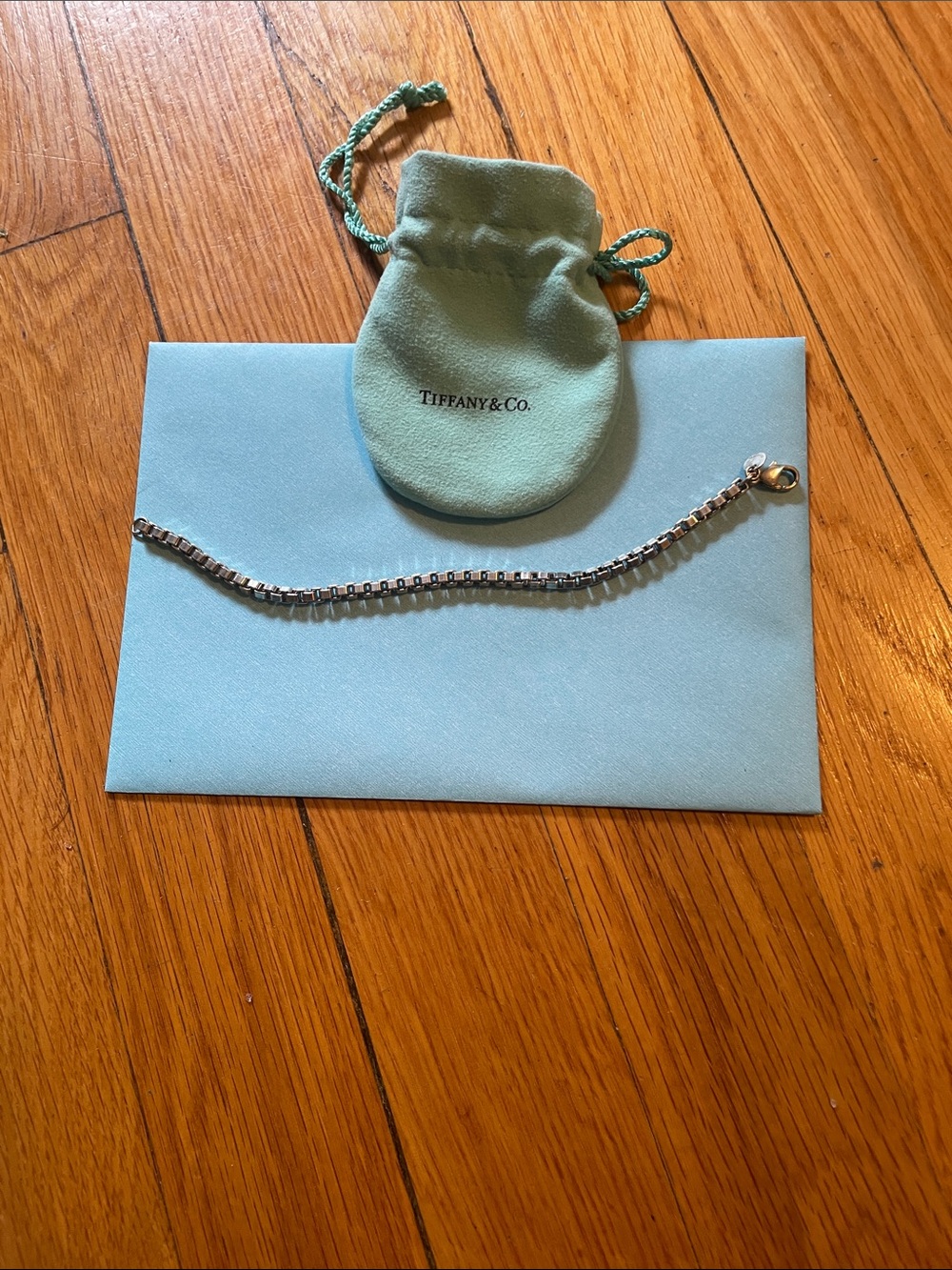 Tiffany & Co. Silver Venetian  Box Chain Bracelet with Signature Blue Pouch 925